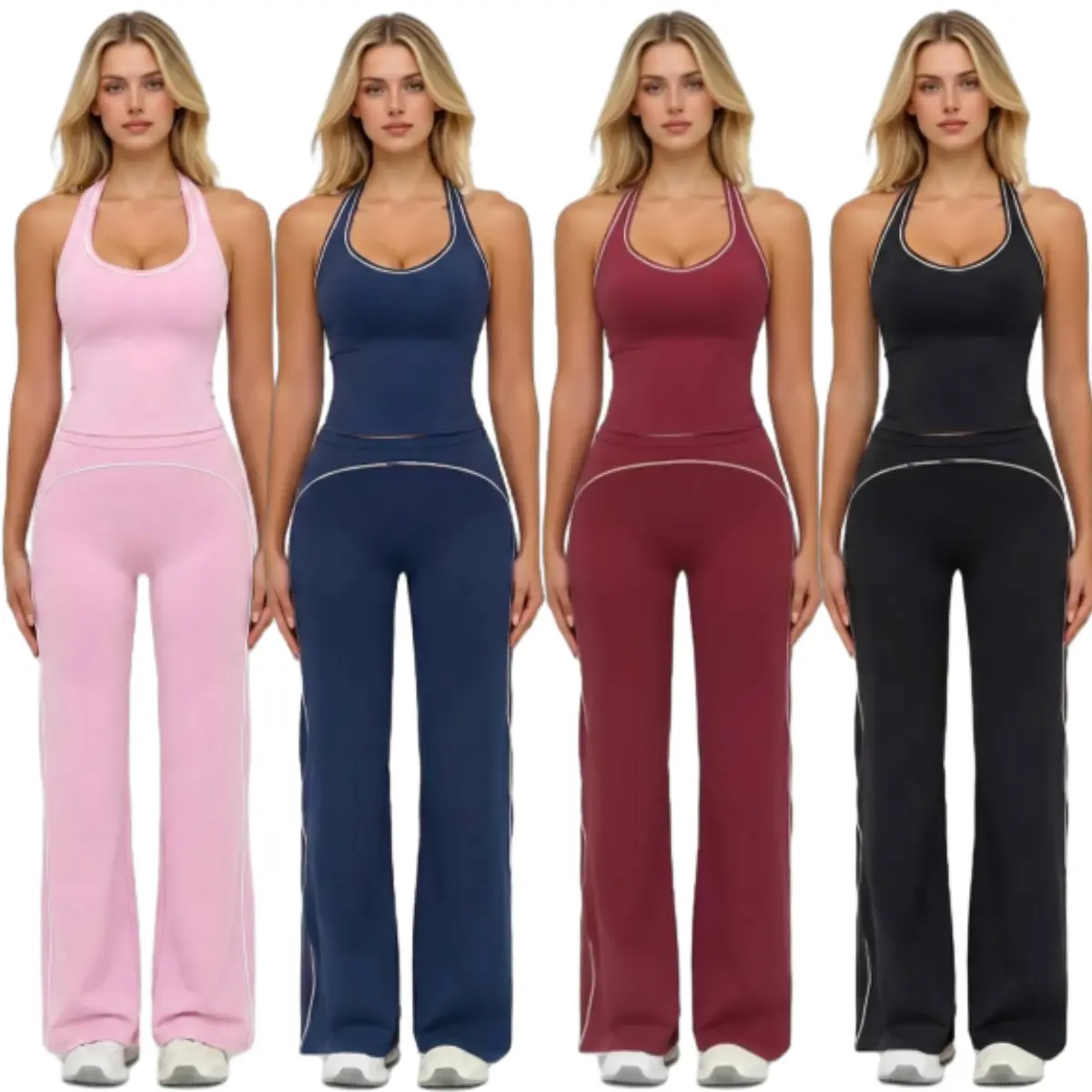 Women 2 Piece Workout Outfit, Racerback Tank Top Matching High Waist Wide Leg Yoga Pants, Soft Athletic Set for Pilates Gym Casual Daily Wear breathable