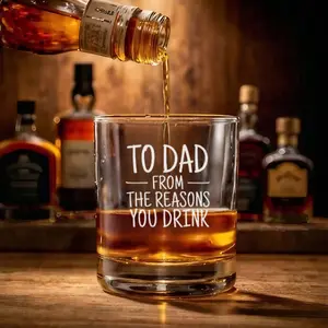 Funny Personalized Whiskey Glass – “To Dad From The Reasons You Drink” Custom Engraved Gag Gift for Dad & Husband, Gift for Men & Women, Him & Her, Couples, Father’s Day, Birthday, Anniversary