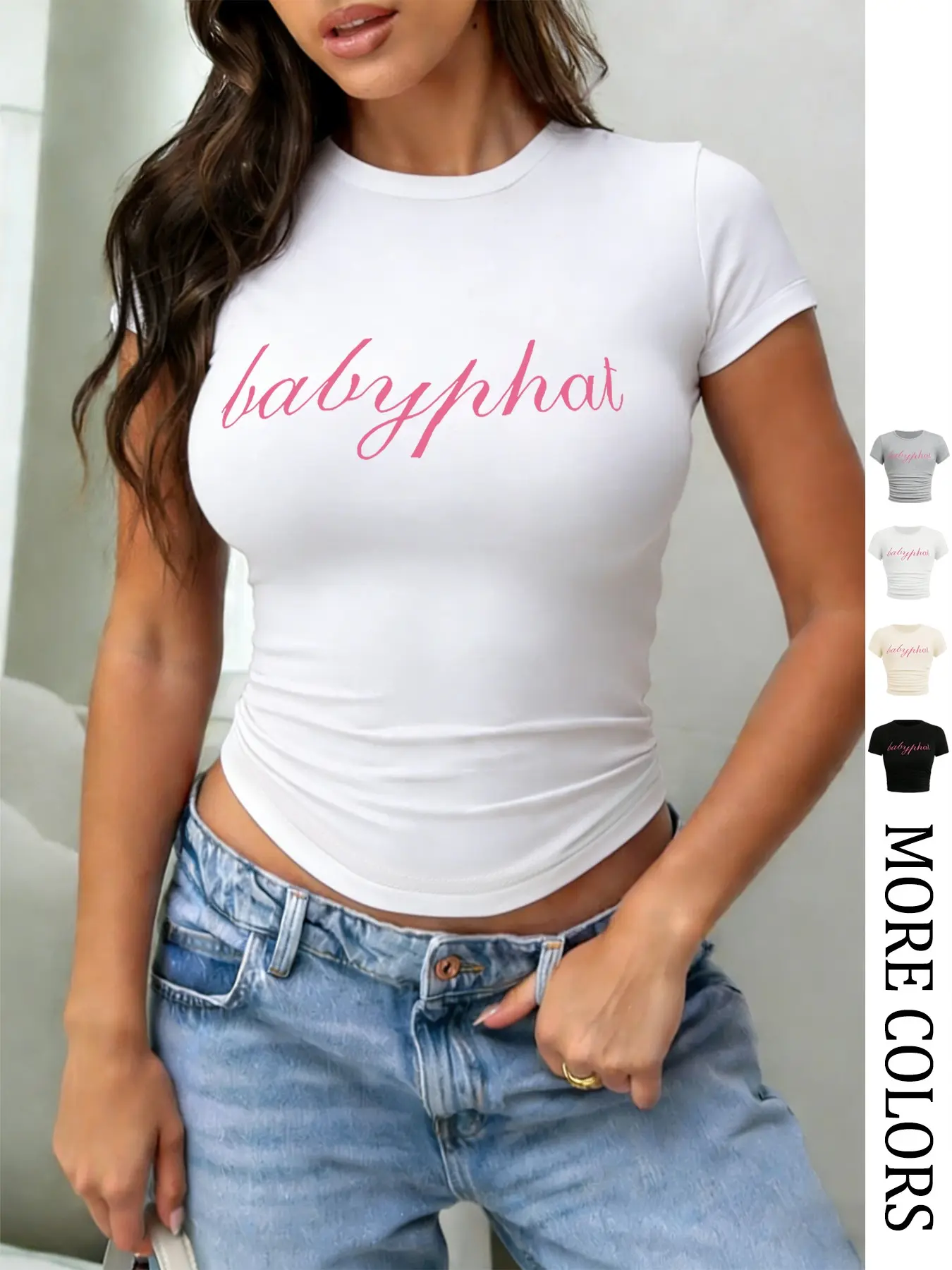 Y2K Baby Phat Crop Top Womenswear 🔥 Super soft short-sleeve Casual Fitted T-shirt, Round Neck Tops, available in multiple colors | Stylish pink logo, slim fit, perfect with jeans! #Y2KFashion #BabyPhat #CropTopTrend