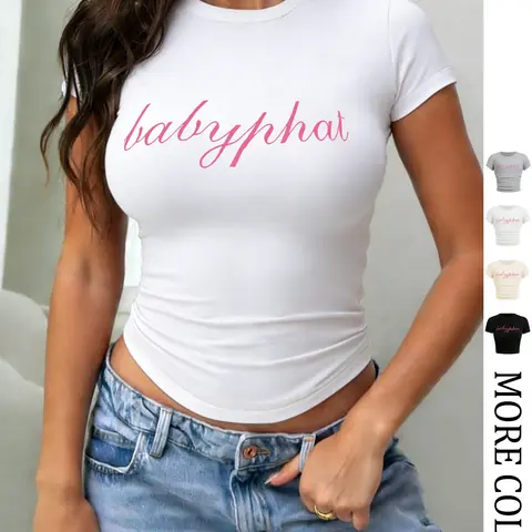 Y2K Baby Phat Crop Top Womenswear 🔥 Super soft short-sleeve Casual Fitted T-shirt, Round Neck Tops, available in multiple colors | Stylish pink logo, slim fit, perfect with jeans! #Y2KFashion #BabyPhat #CropTopTrend