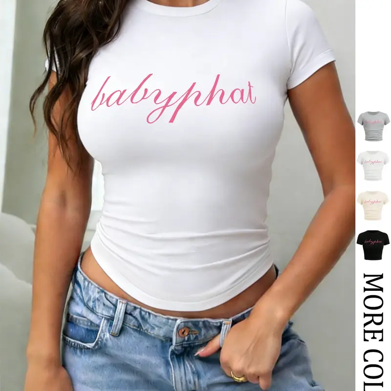 Y2K Baby Phat Crop Top Womenswear 🔥 Super soft short-sleeve Casual Fitted T-shirt, Round Neck Tops, available in multiple colors | Stylish pink logo, slim fit, perfect with jeans! #Y2KFashion #BabyPhat #CropTopTrend
