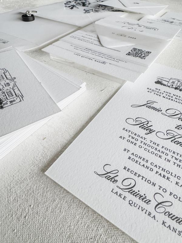 Black and White Letterpress Wedding Invitations - Style 110