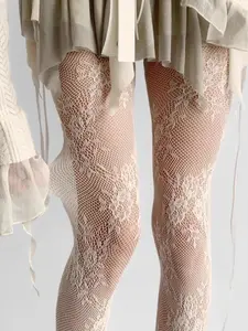 Spring Summer Women's Thin Anti-Pilling Stockings, Lace Hollow-Out Design, Vintage Y2K Aesthetic, Party Pantyhose