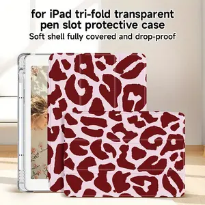 for iPad Pro 11.0inch Tri-Fold Transparent Pen Slot Protective Case - Soft Shell, Full Coverage & Drop-Proof, Pink Leopard Print Design, Compatible with iPad Air 4/5/6, iPad 10th Gen, iPad 7/8/9 |   Durable Leopard Print Case for iPad Accessories, Stylus