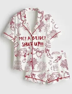 Bridesmaids Matching A Bride Shut Up Satin Pajama Set, Funny Bridal Party Silk Pjs, Engagement Wedding Pajama Set, Short Sleeve Luxury Sleepwear, Maid of Honor Gifts
