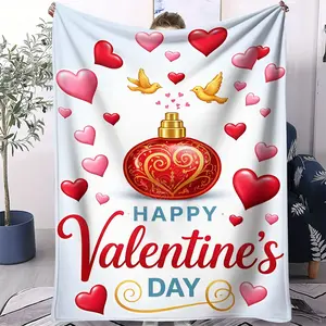 Valentine'S Day Themed Printed Blanket, Facecloth Blanket, Happy Valentine'S Day" Slogan, Soft and Cozy, Suitable for Sofa, Bedroom and Travel, All Seasons