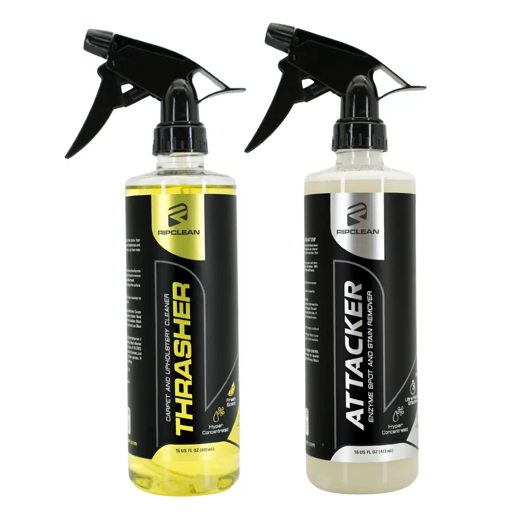 RIPCLEAN Complete Automotive Interior Care Fabric Cleaning Kit - Pro-Level Enzyme Mix Stain Remover Spray, Heavy-Duty Foam Cleaning Leather & Upholstery Cleaner, Fast Odor Neutralizer That Deodorizes Without Residue
