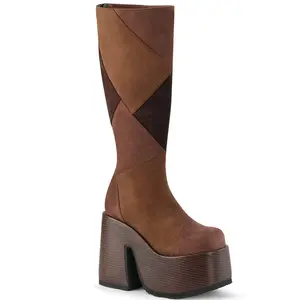 Demonia Camel-280 Brown Multi Vegan Suede Knee-high Boots