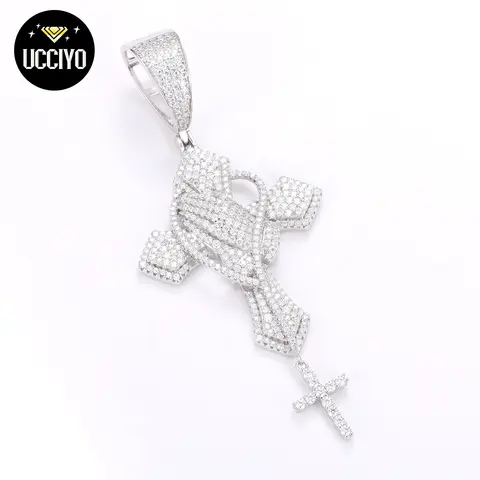 UCCIYO Praying Hands Cross Pendant P277 S925 Sterling Silver Bling D Color Synthetic Moissanite Iced Out Hip Hop Cross Necklaces & Pendants For Men JewelryGifts【#P277】