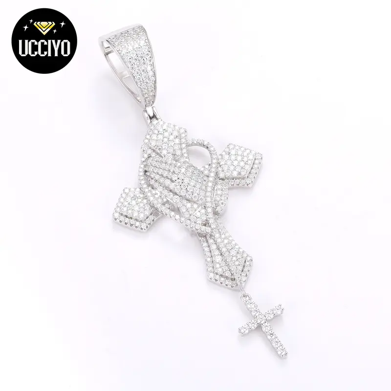 UCCIYO Praying Hands Cross Pendant P277 S925 Sterling Silver Bling D Color Synthetic Moissanite Iced Out Hip Hop Cross Necklaces & Pendants For Men JewelryGifts【#P277】