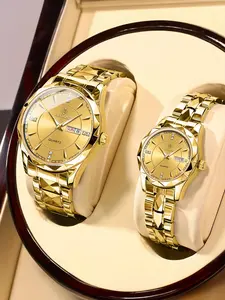Couple Quartz Watch, Fashionable Stylish Watch, Fashion Watch for Party, Daily Clothing Decor, Trendy All-match & Exquisite Watch for Birthday Gift with Box