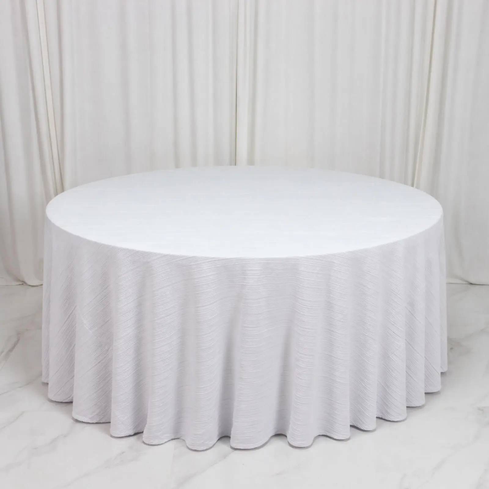 Scuba Tablecloth 120" Round White Accordion Pleated – Wrinkle Free & Stain Resistant Textured Table Linen