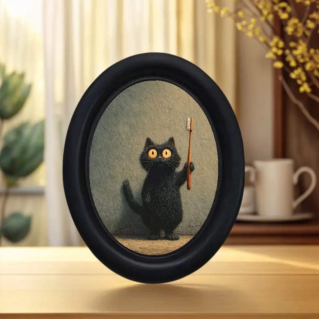 Vintage Cat Toothbrush Frame Wall Decor, Christmas Thanksgiving Home Office Decoration, Perfect Room Ornament, Home Decor Ornaments, Decorative Ornament, Holiday Decor