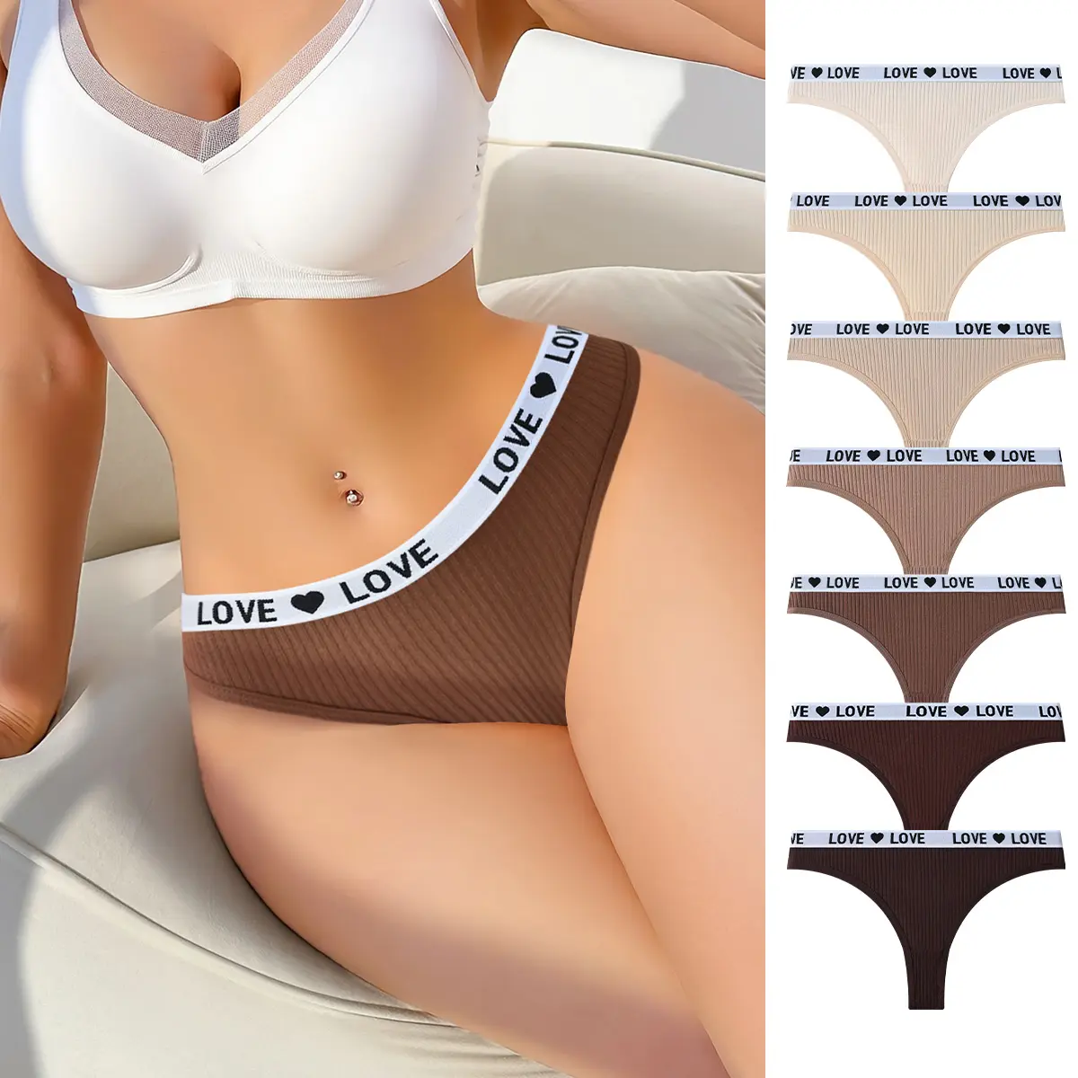 Hotcom Women's Cotton Thong Panties, Breathable Seamless Low Waist Fashion Activewear, Sporty Mixed Color Print Underwear, 7 or 14 Pcs, Sporty Chic