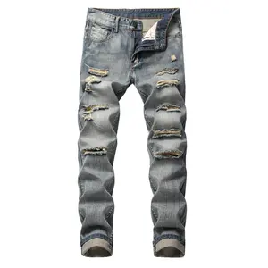 Men's Ripped Straight Slim Stretchless Jeans Multi Ripped Men's Trousers serenade jeans Denim Fabric Fashion Menswear Pocket Soft