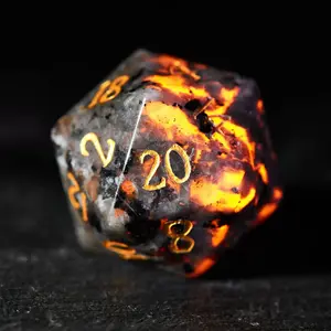 Volcanic Eruption Lava Gemstone D&D Dice Set Unique Striking Fluorescent Reaction Under UV Light for Collectors and Role Playing Games