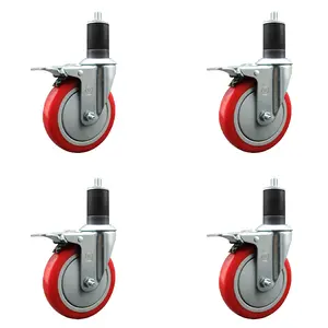 Service Caster SCC-EXTTL20S514-PPUB-RED-158-4 Polyurethane Swivel Expanding Stem Caster, 5 in. Red Lockable Furniture Moving Wheels, 1.63 in. Stems - Set of 4, Furniture Moving Wheel, Lockable Wheels