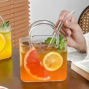 Viral Aesthetic Reusable Square Borosilicate Glass Cup with Straw, Food Grade BPA Free Lead Free Dishwasher Safe Clear Tumbler for Iced Coffee Smoothies Juice Tea Cocktail, Home Office Kitchen Drinkware, Ideal Housewarming Birthday Gift for Men Women coff