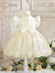 Baby girl summer new Chinese qipao style elegant children's birthday dress flower girl wedding little girl princess skirt fluffy skirt suitable for parties, gatherings, wedding seasons, Easter gifts