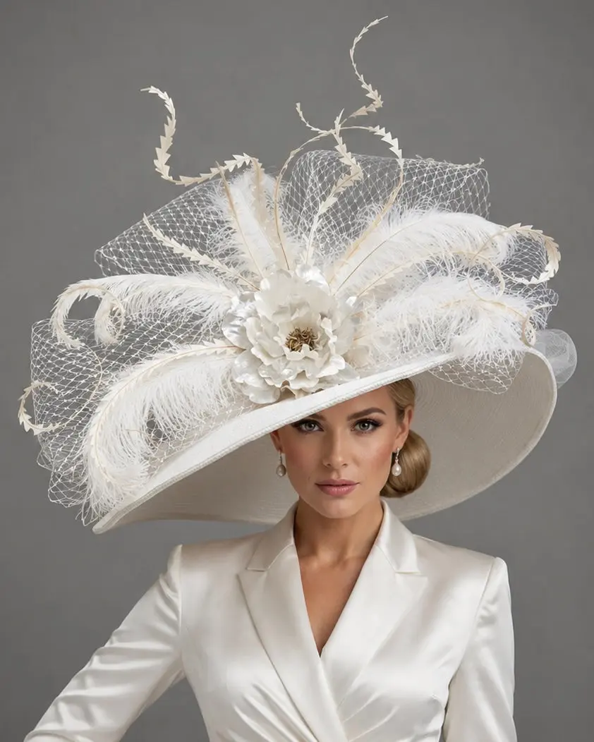 First Lady - Elegant White Church Hat - Kentucky Derby Hat