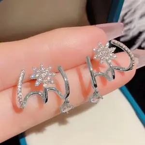 LisiZen Trendy Sparkling Micro-Inlaid Zircon Octagram Ear Cuff Earrings Stylish Design Fashion Jewelry DZEH5200
