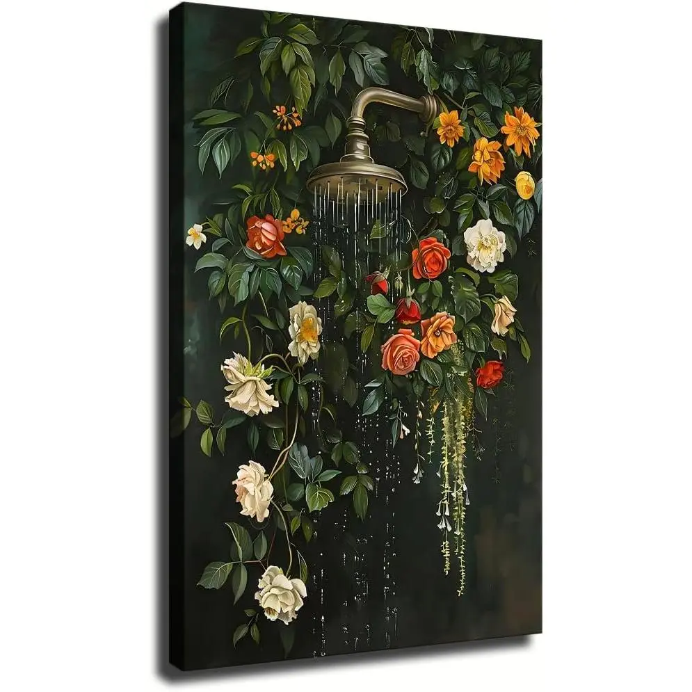 Framed Vintage Floral Canvas Print Wall Art - High-Res Nature Flowers Artwork, Bathroom & Bedroom Aesthetics Decoration for Elegant Home Decor