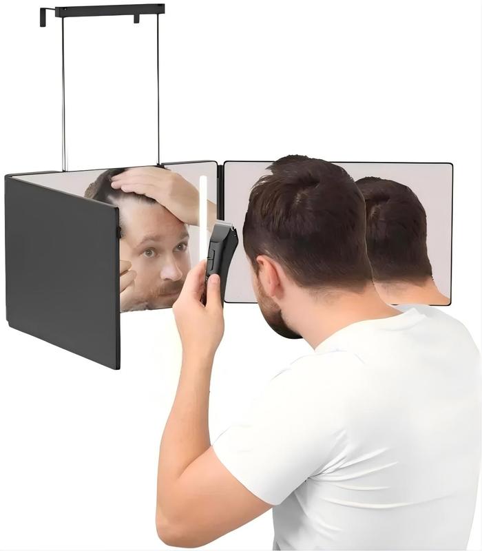 Adjustable LED Light 3 Way Mirror, Portable Trifold Mirror for Shaving, Grooming, Hair Styling, Dye Hair, Makeup, Braiding, 360 Degree Mirror