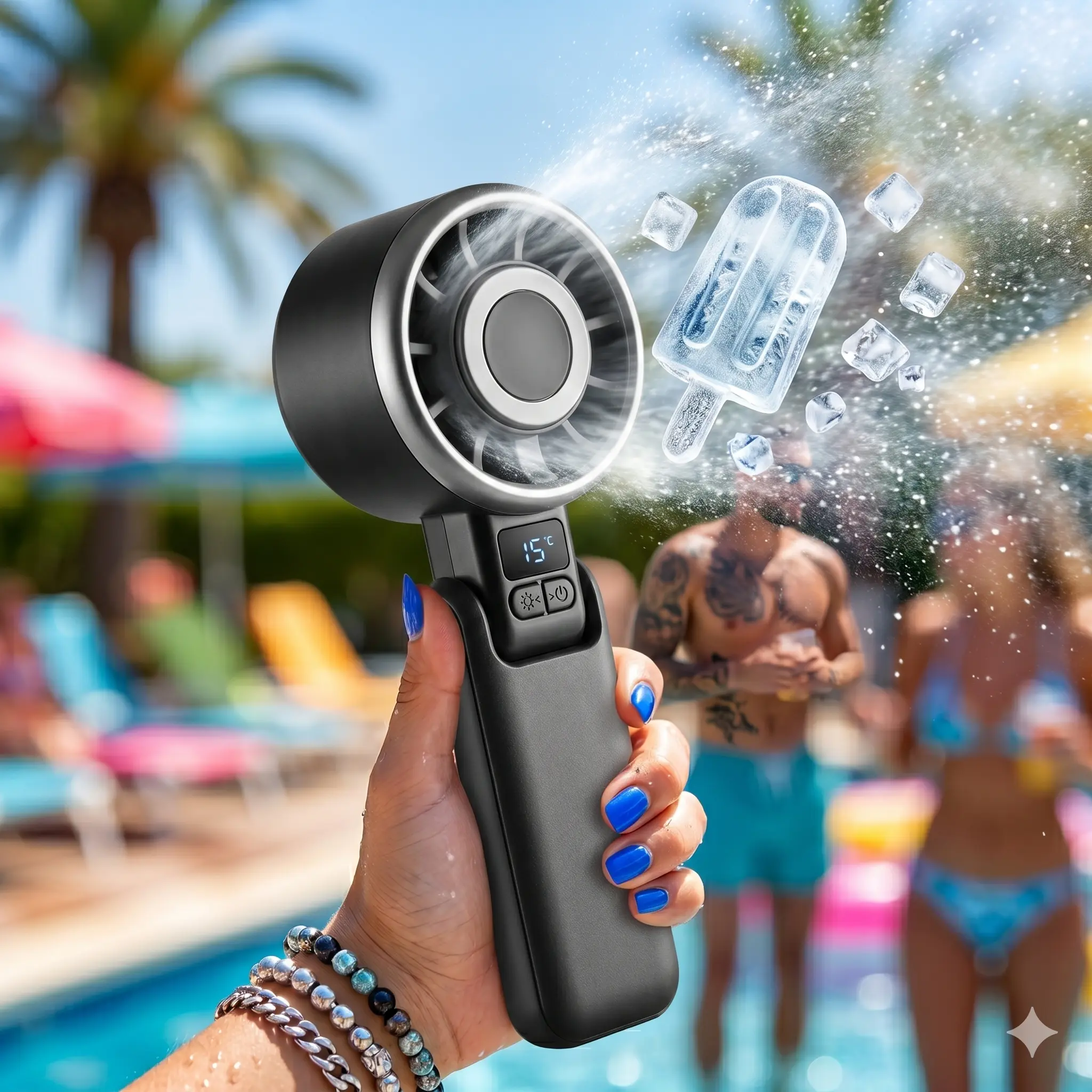 Matte Black USB Rechargeable High-Speed Turbo Handheld Fan - Portable Mini Pocket Fan with LED Light, LED Display, Adjustable Settings, USB Port, Long-Lasting Battery-Powered Operation - Quiet Cooling for Summer Travel, Makeup Drying