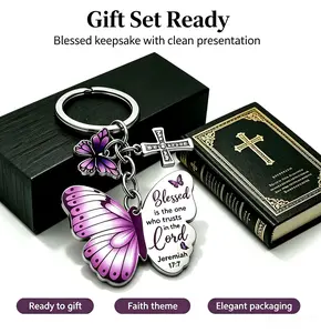 Purple Butterfly Christian Keychain - Bible Verse Cross Embellished Charm, Religious Inspirational Gift for Women, Animal-Inspired Butterfly Princess Fashion Keychain Accessories, Butterfly Princess Keychains