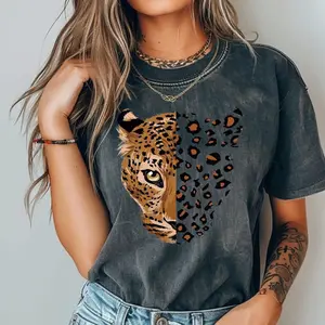 Comfort Colors Half Leopard Face Shirt, Wild Cat Animal Print Tee, Fierce Leopard Graphic T-Shirt, Jungle Queen Leopard Shirt
