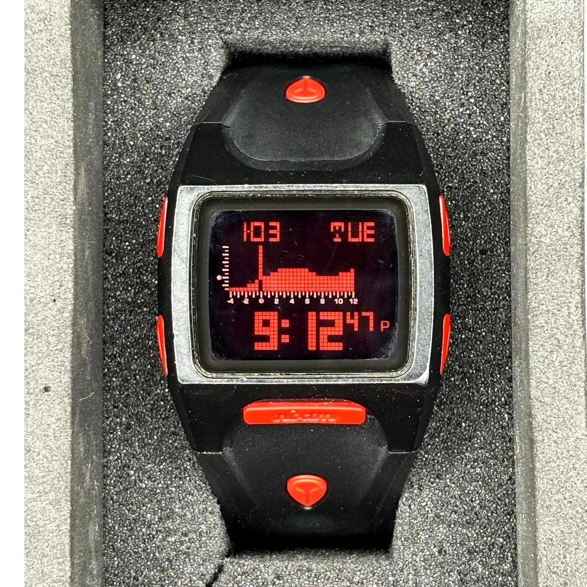 Nixon Lodown Digital Tide Surf Watch Black Red 100M Water Resistant
