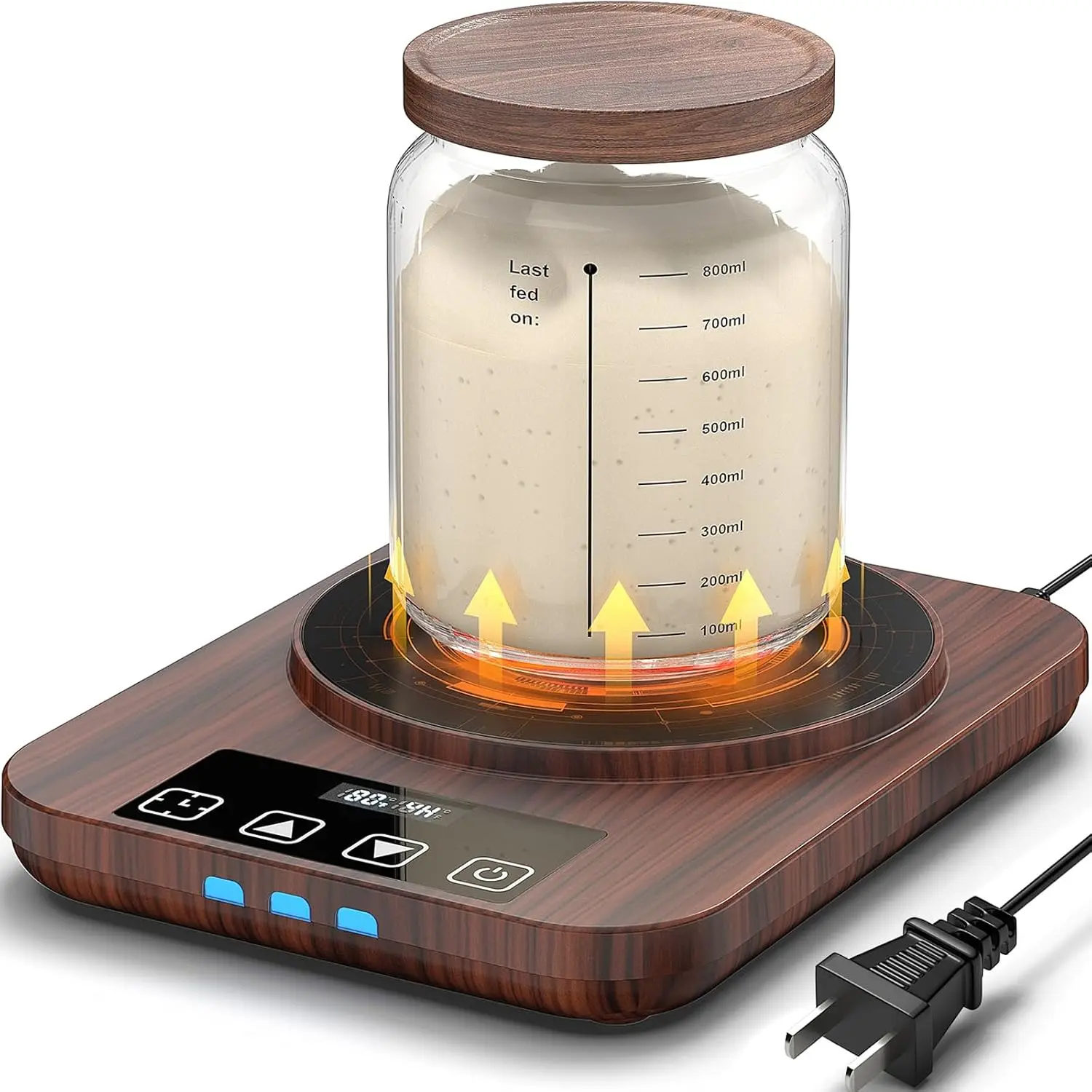 Sourdough Starter Warmer Mat - 24H Timer - Precise 1°F Thermostat Control (70-110°F) - Smart Memory Warming On/Off - Warming Heating Pad for Sour Dough Starter (Wood Grain)