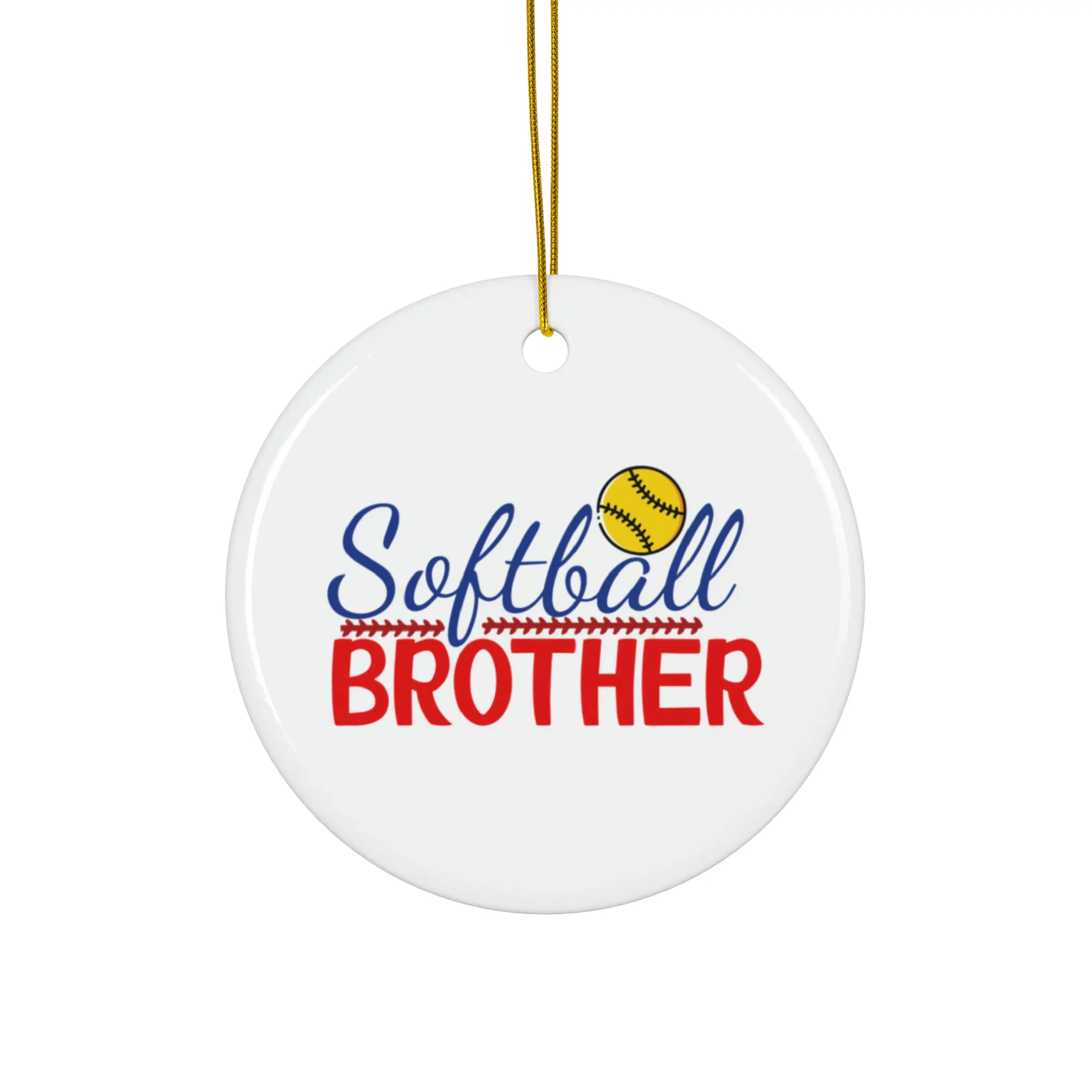 SOFTBALL BROTHER ORNAMENT, CHRISTMAS DECORATIONS, 3 INCHES CIRCLE ORNAMENT, CERAMIC ORNAMENT
