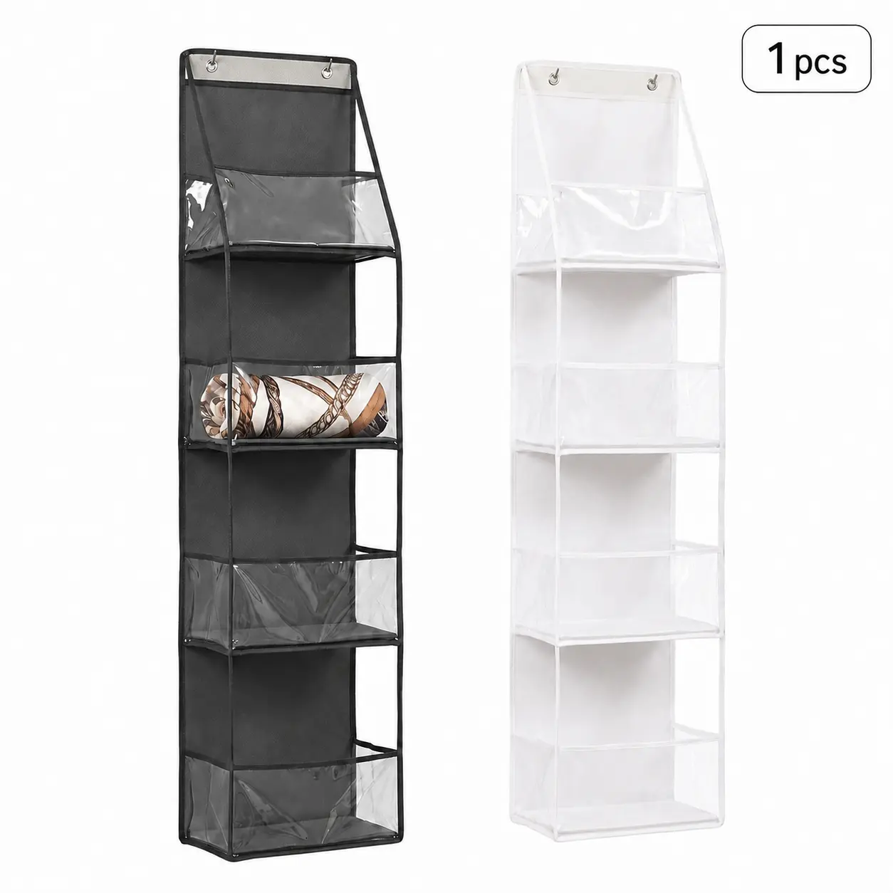White 4-Tier Over-the-Door Hanging Organizer with Large Clear Pockets, Removable Support Boards & Metal Hooks, Space-Saving Home Storage Rack for Bedroom, Bathroom, Closet