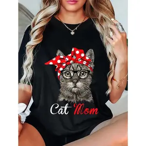 100% Cotton Unisex Funny Cat Mom Shirt for Cat Lovers-Mothers Day Gift T-Shirt Casual Top