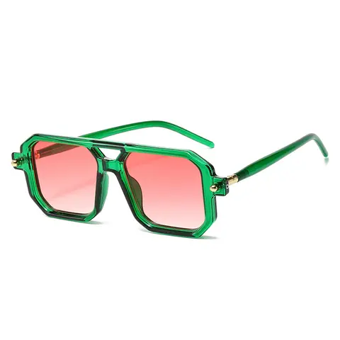 Women's 70s Retro Vibe Square Flat Aviator Sunglasses - Green UV400 Protection Full Rim Statement Frame, PC Hinges, Unisex Fit Eyewear, Sunglasses for Women for St Patrick's Day Parties