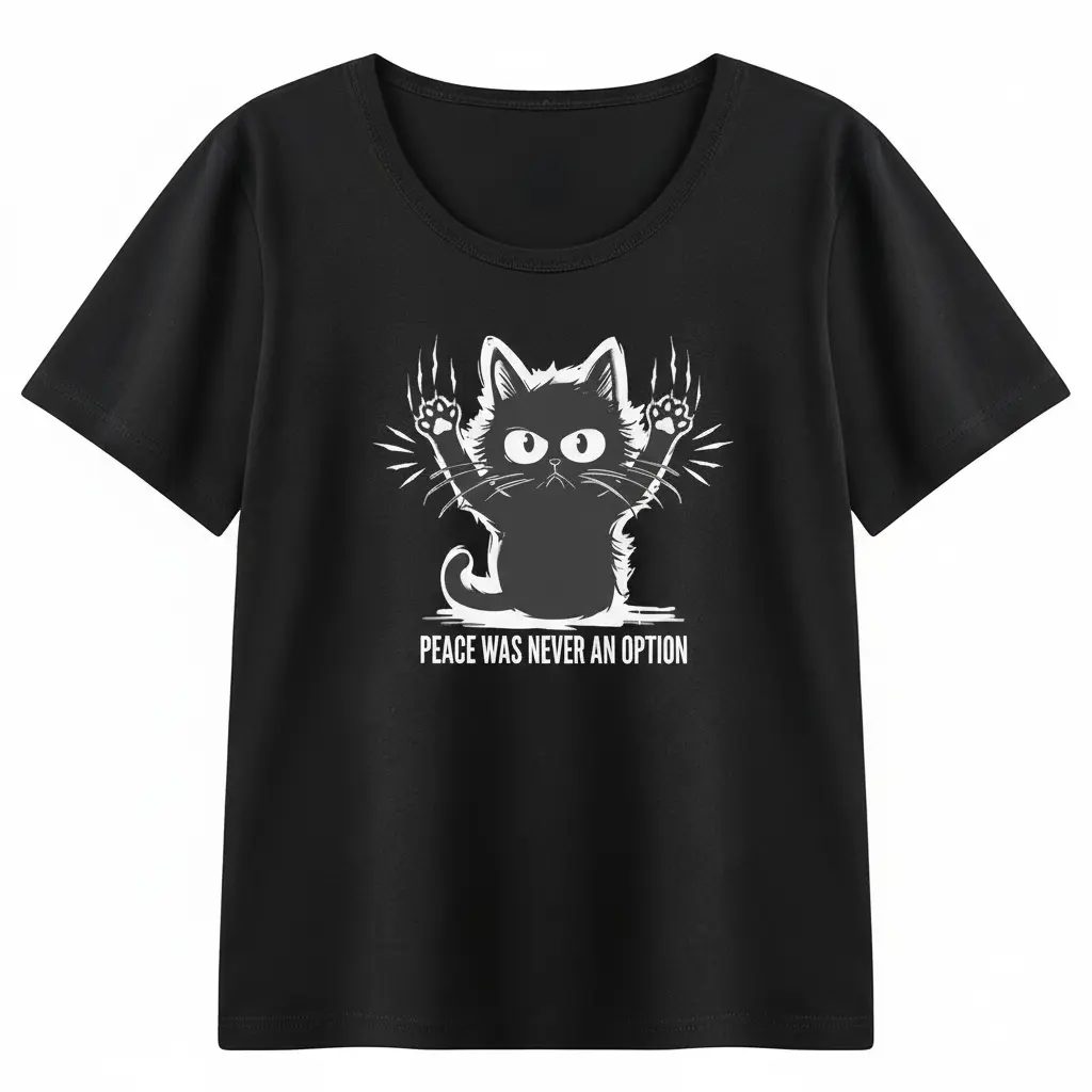 Cat Shirt Sarcastic Funny Women Peace Was Never An Option Angry Black Cat Meme Edgy Oversized Comfy Tee Cat Lover Gift