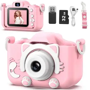 Kids Camera Toys 1080P HD Mini Digital Camera with Video Cartoon Soft Silicone Cover 32GB SD Card for Boy Girl Christmas Gift