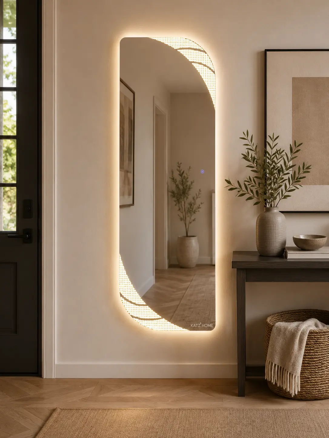65" x 25" LED Full Length Mirror, Tempered Glass Full Body Mirror with 3 Color Lighting & Adjustable Brightness, Touch Control Wall Mounted Mirror, Modern Lighted Mirror for Bedroom, Living Room, Dressing Room, Hallway, Home Decor