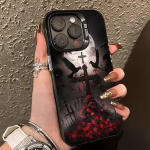 Gothic Style Cross Pattern Phone Case Shockproof Phone Case For iPhone8 7 Xsmax 11 12 13 14 15 16promax Samsung S24 S23 S22 S24ultra S23ultra S22ultra