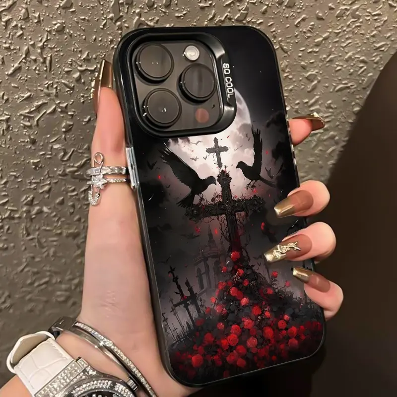 Gothic Style Cross Pattern Phone Case Shockproof Phone Case For iPhone8 7 Xsmax 11 12 13 14 15 16promax Samsung S24 S23 S22 S24ultra S23ultra S22ultra