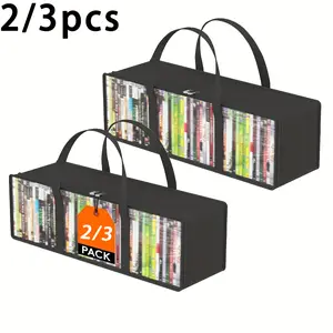 Transparent PVC DVD Storage Bag with Handle Zipper Case, Media Organizer for Blu-Ray Discs Movies Vhs Tapes Games Records Books
