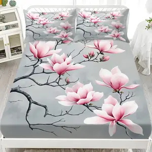 3-piece exquisite floral patterned bed sheet set (including 1 bed sheet and 2 pillowcases without pillow core) suitable for home bedrooms and dormitories, suitable for all seasons