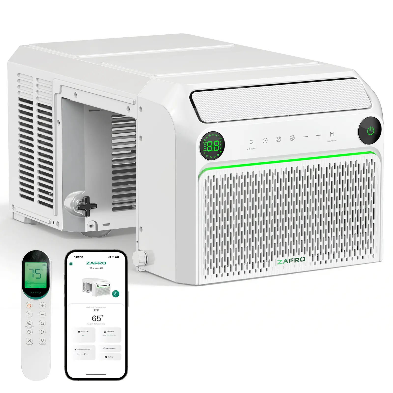 ZAFRO U-Shaped Inverter Window Air Conditioner, 10000 BTU ASHRAE (6200 BTU DOE) Saddle Window AC Unit for Small to Medium Rooms, 32dB Mute Sleep Energy Saver with Cool/Dry/Fan Modes, App-Voice-Remote Control, Complete Corner-to-Corner Coverage