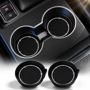Car Cup Holder Coasters, Non-Slip, Bling Crystal Rhinestone, 2-Pack Black – Car Interior Accessories