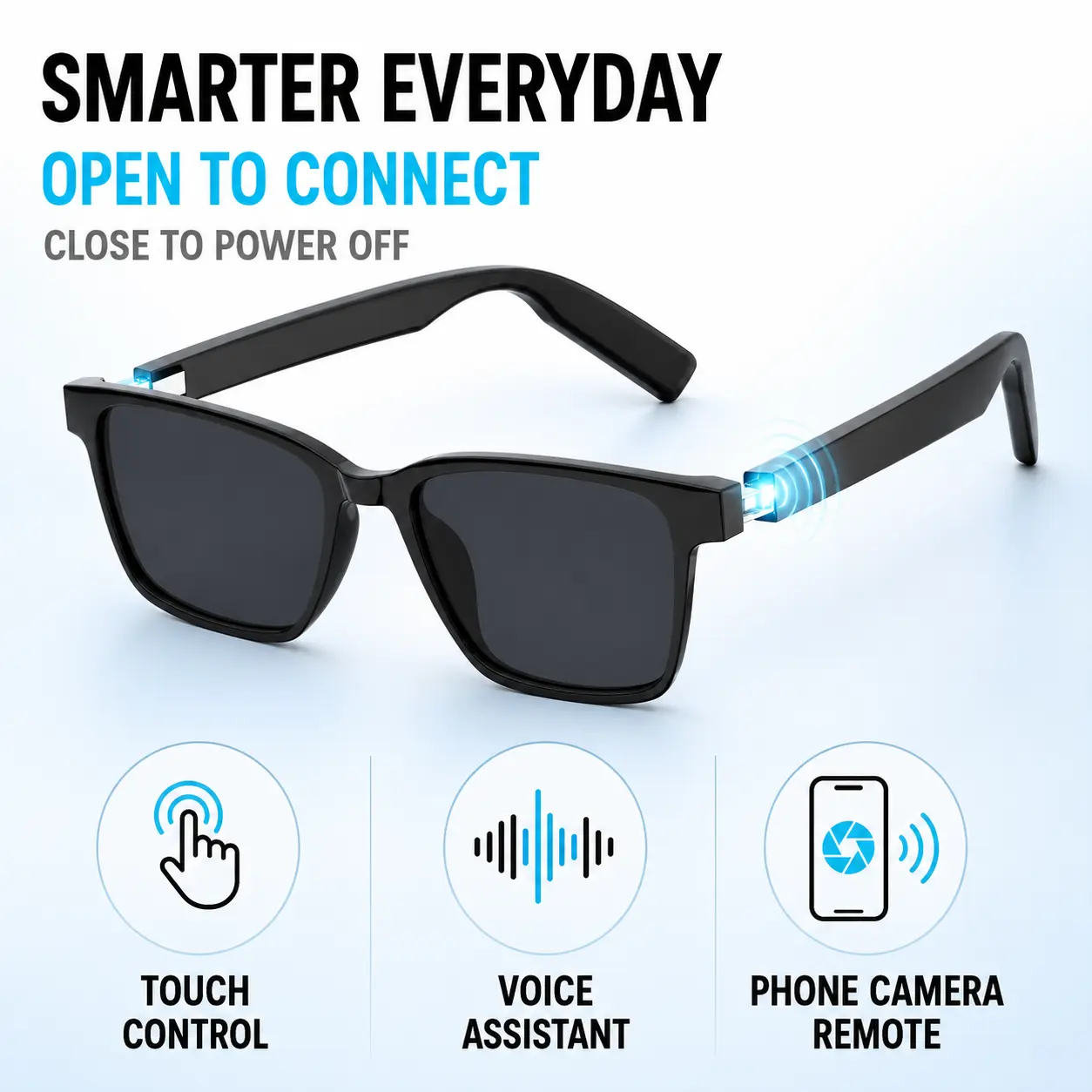 Smart Bluetooth Audio Glasses with Interchangeable Frames, Open-Ear Speakers for Music and Hands-Free Calls, UV400 Lenses