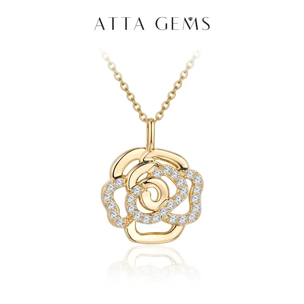 Women's Elegant Flower Pendant Necklace with Synthetic Moissanite Chain, Bridal Wedding Jewelry, Anniversary Gift, Elegant Necklace, Wonderful Necklace