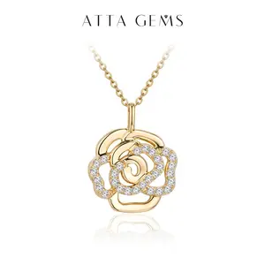 Synthetic Moissanite Necklace  Flower Pendant for Women Top Quality Wedding Bridal Jewelry Anniversary Gift N006