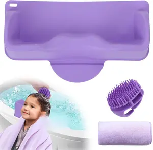 Portable Hair Washing Station for Kids Sink Bathtub Hair Washing Basin, Silicone Tear-Free Shampoo Bowl Wash Basin with Scalp Massager, Towel, Neck Support for Children Kids Teens Seniors, Purple