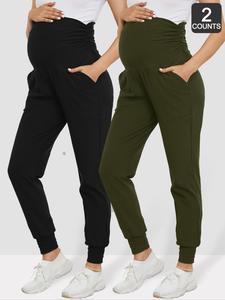 maternity solid color ruched pocket high waist pants, casual comfy maternity trousers for fall & winter, two piece set, maternity bottoms for pregnant women, maternity clothing, pants for women, casual fit maternity pants